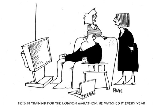 'He's training for the London Marathon,he watches it every year.'