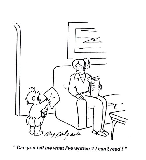 'Can you tell me what I've written? I can't read!'