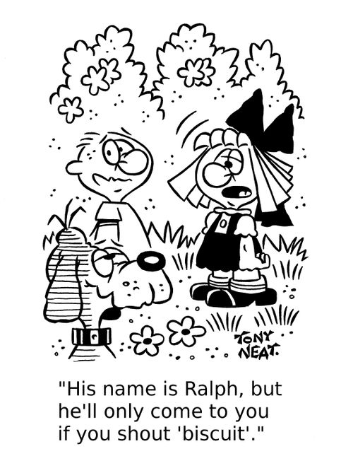 'His name is Ralph, but he'll only come to you if you shout 'biscuit'.'