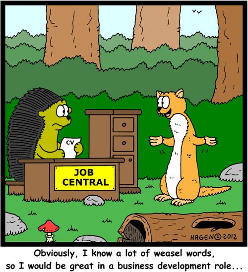 'Obviously, I know a lot of weasel words, so I would be great in a business development role...'