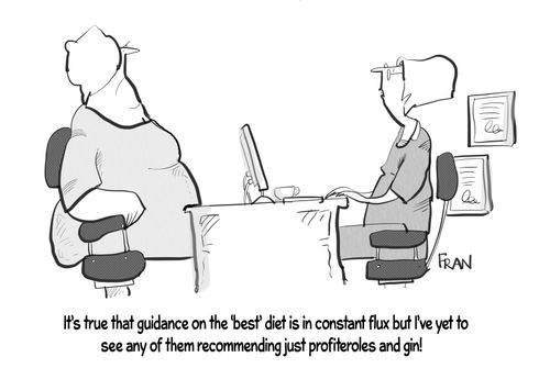 "It's true that guidance on the 'best' diet is in constant flux but I've yet to see any of them recommending just profiteroles and gin!"