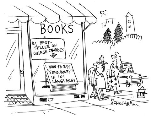 No.1 best-selling book on college campuses - 'How to say 'send money' in 101 languages'.