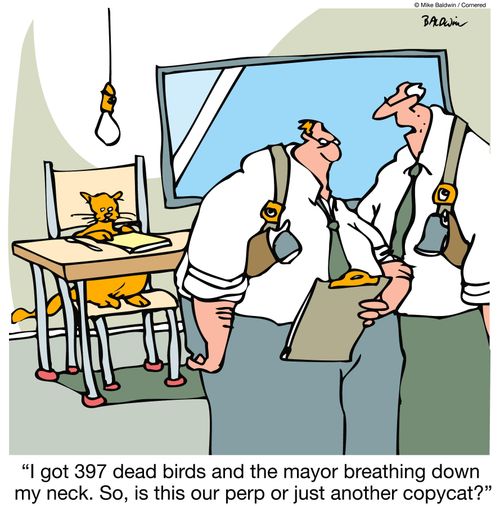 'I got 397 dead birds and the mayor breathing down my neck. So, is this our perp or just another copycat?'