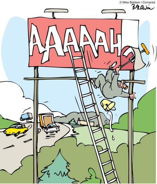 Falling from a billboard