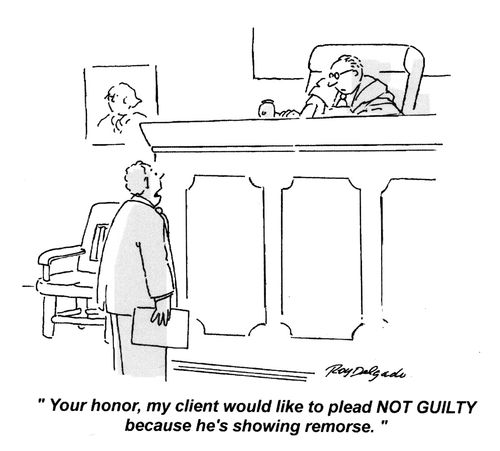 'Your honor, my client would like to plead not guilty because he's showing remorse.'
