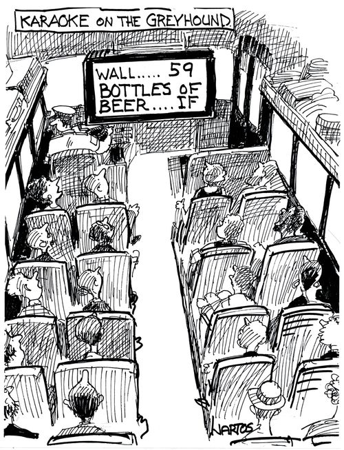Karaoke on the Greyhound.
