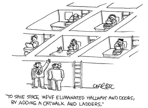 To save space, we eliminated hallways and doors, by adding catwalk and ladders.