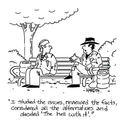 'I studied the issues, reviewed the facts, considered all the alternatives and decided 'the hell with it'.'