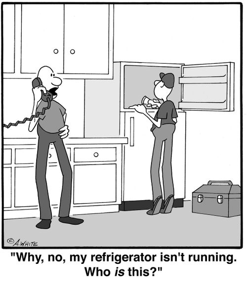 'Why, now, my refrigerator isn't running. Who is this?'