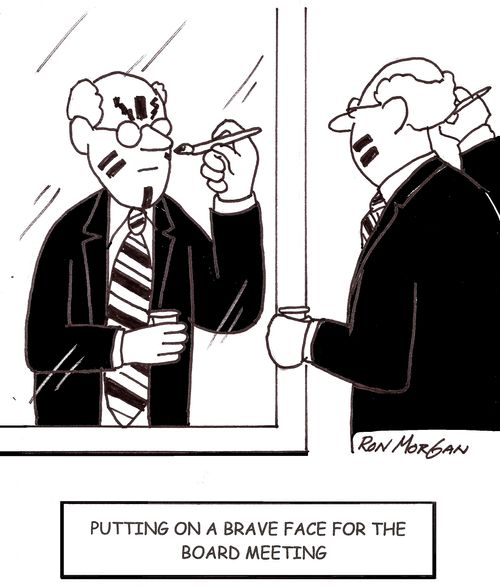 Executive puts on a 'brave face' prior to attending a board meeting.