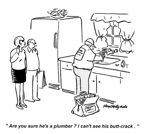 'Are you sure he's a plumber? I can't see his butt crack.'