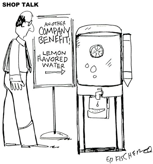 Company benefit: lemon-flavored water