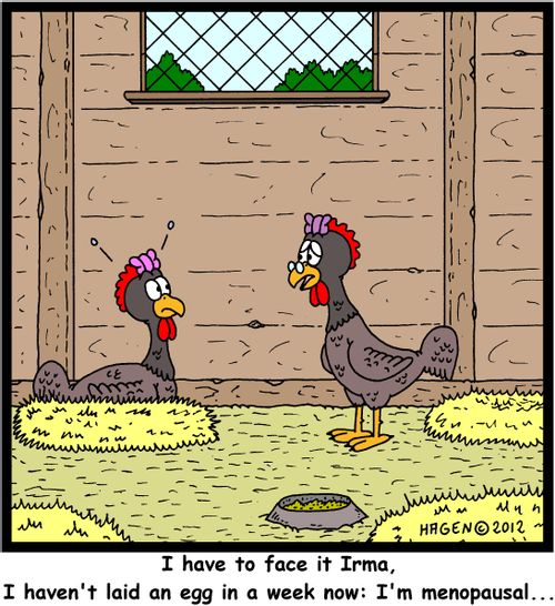 'I have to face it Irma, I haven't laid an egg in a week now: I'm menopausal...'