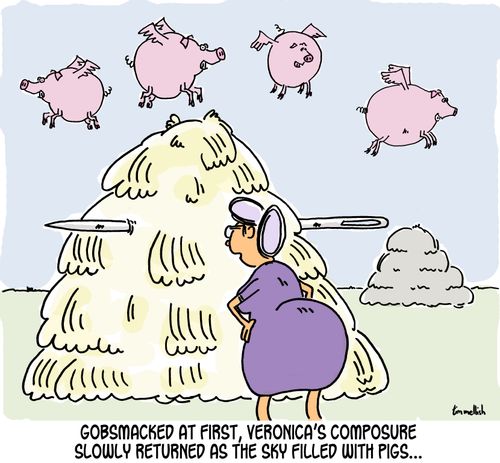 Gobsmacked at first, Veronica's compusre slowly returned as the sky filled with pigs...