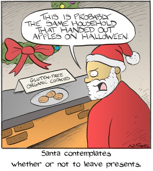 Santa contemplates whether or not to leave presents.