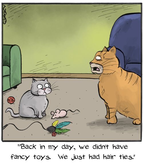 "Back in my day, we didn't have fancy toys. We just had hair ties."