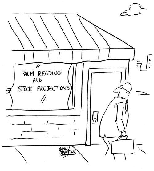 Man sees 'Palm Readings and Stock Projections' business window