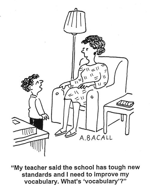 'My teacher said the school has tough new standards and I need to improve my vocabulary. What's 'vocabulary'?'