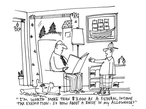 'I'm worth more than $3,000 as a federal income tax exemption. So how about a raise in my allowance?'