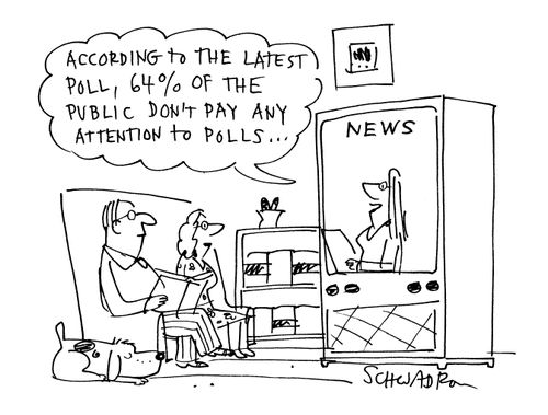 'According to the latest poll, 64% of the public don't pay any attention to polls...'