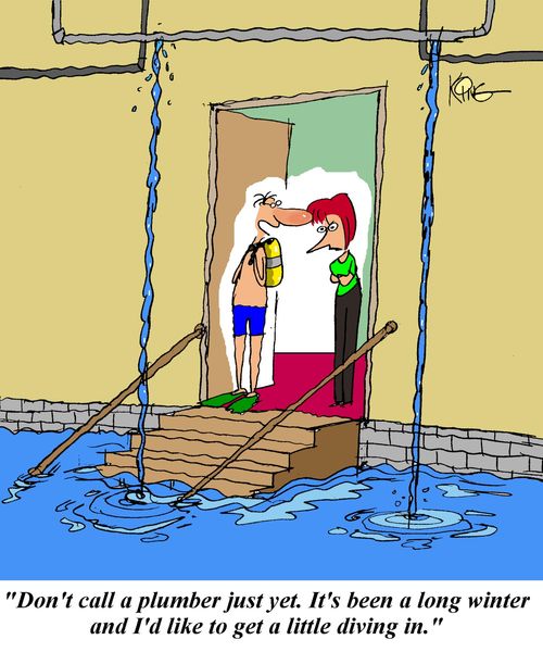 'Don't call a plumber just yet.  It's been a long winter and I'd like to get a little diving in.'