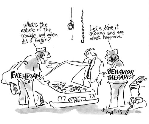 Freudian vs Behavior therapist.