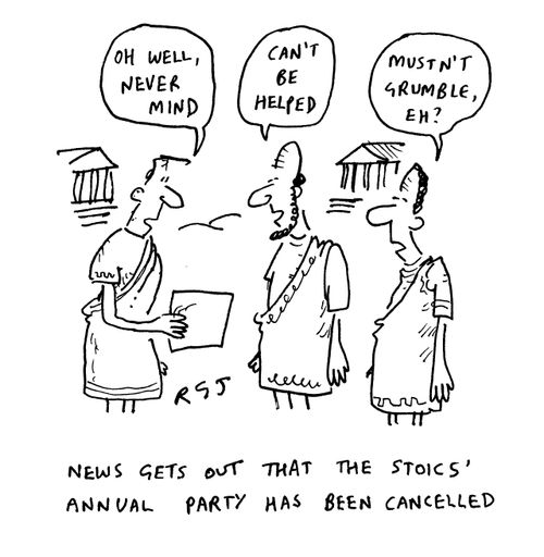 'News gets out that the Stoics' annual party has been cancelled.'  