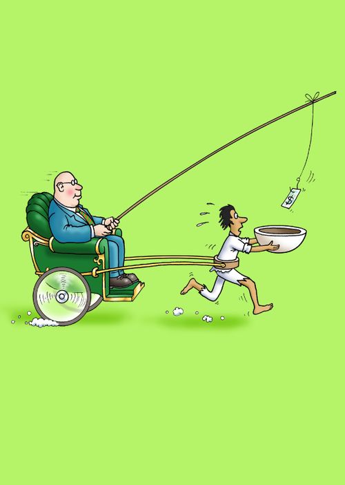 Fat Cat controls the wage earner.