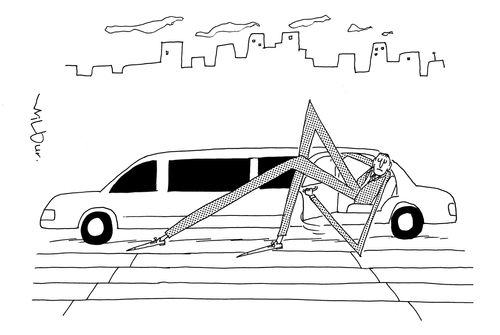 Large Man Gets out of Limousine. 