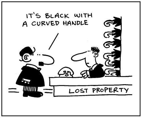'It's black with a curved handle.'