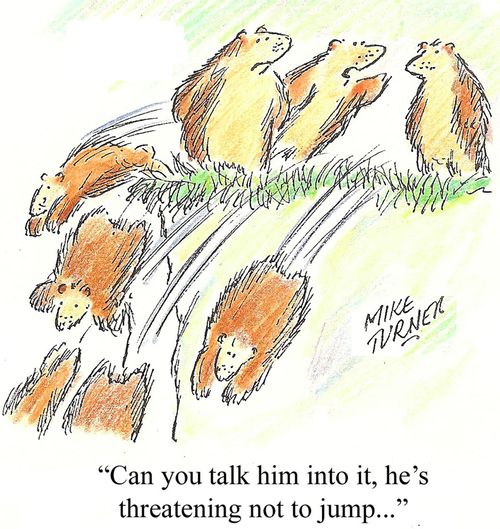 Lemmings leap: 'Can you talk him into it, he's threatening not to jump...'