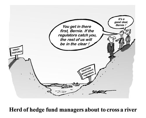Herd of Hedge Fund Managers about to cross a river.