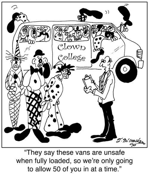 'They say these vans are unsafe when fully loaded, so we're only going to allow 50 of you in at a time.'