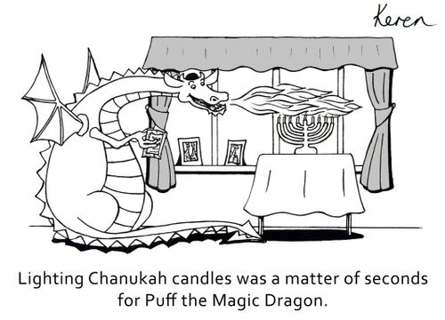 Lighting Chanukah candles was a matter of seconds for Puff the Magic Dragon