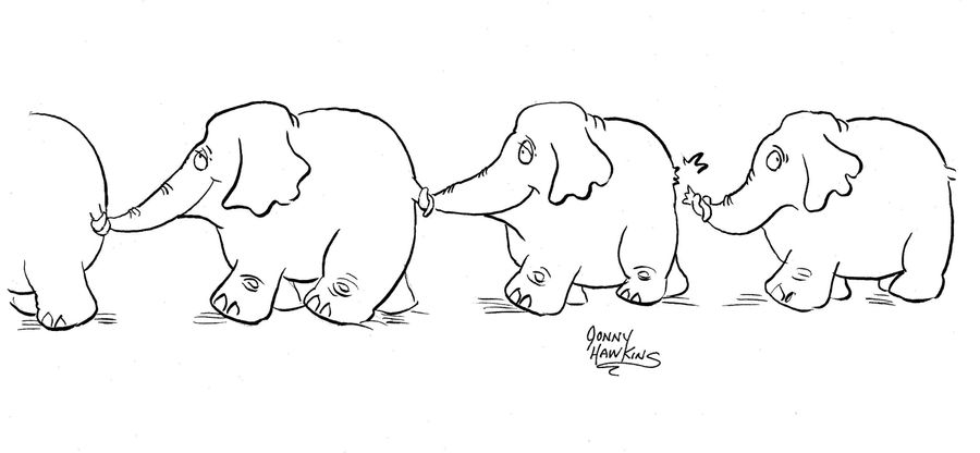 Elephant in tail holding line has pulled tail off.