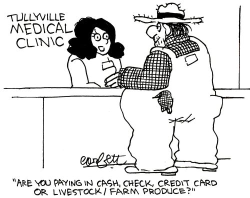 'Are you paying in cash, check, credit card or livestockfarm produce?'