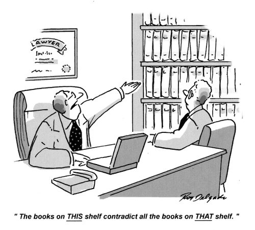 'The books on this shelf contradict all the books on that shelf.'