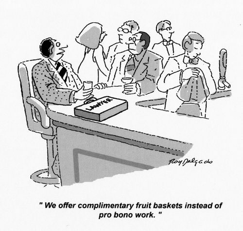 'We offer complimentary fruit baskets instead of pro bono work.'