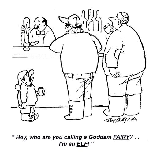 'Hey, who are you calling a Goddam fairy?.. I'm an elf!'