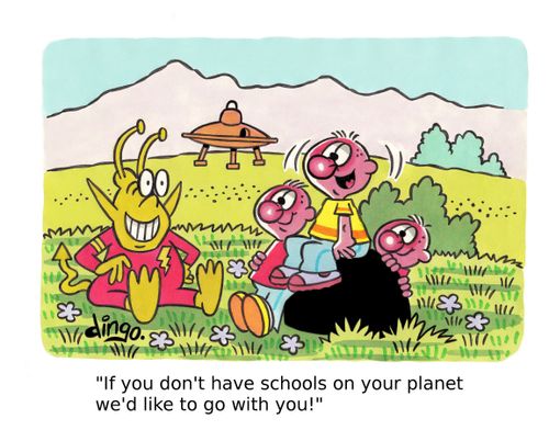 'If you don't have schools on your planet we'd like to go with you!'