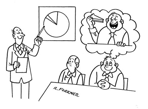 Fat Man Viewing Pie Chart Thinks About Real Pie