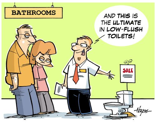 "And this is the ultimate in low-flush toilets!"