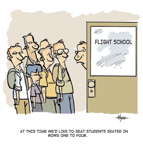 At this time we'd like to seat students in rows one to four. - Flight School