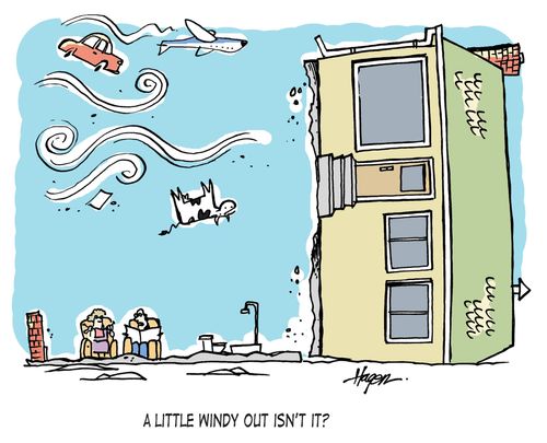 'A little windy out isn't it?'