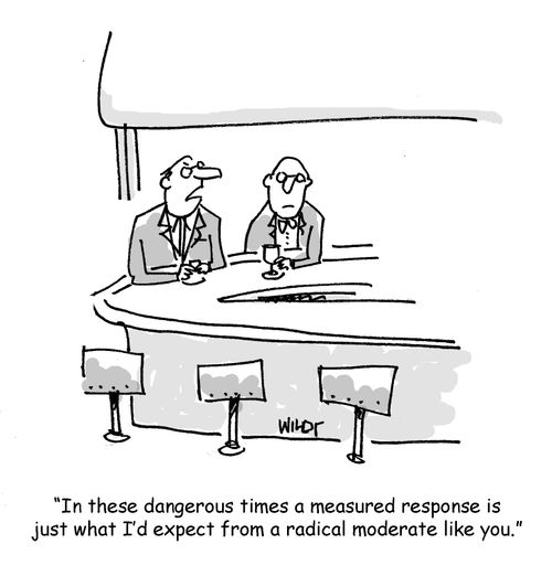 'In these dangerous times a measured response is just what I'd expect from a radical moderate like you.'