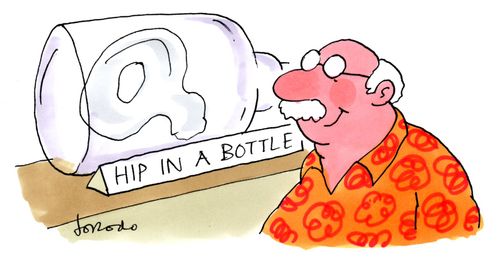 Elderly gent keeps his hip in a bottle