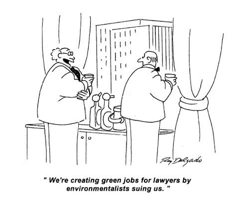 'We're creating green jobs for lawyers by environmentalists suing us.'