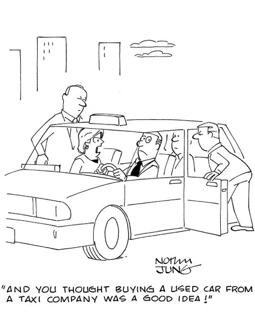 'And you thought buying a used car from a taxi company was a good idea!'