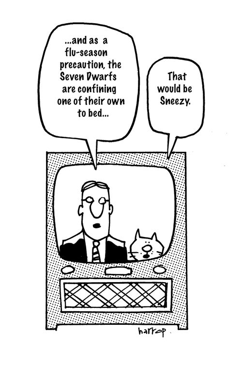 "As a flu precaution, the Seven Dwarfs are confining one of their own to bed..."