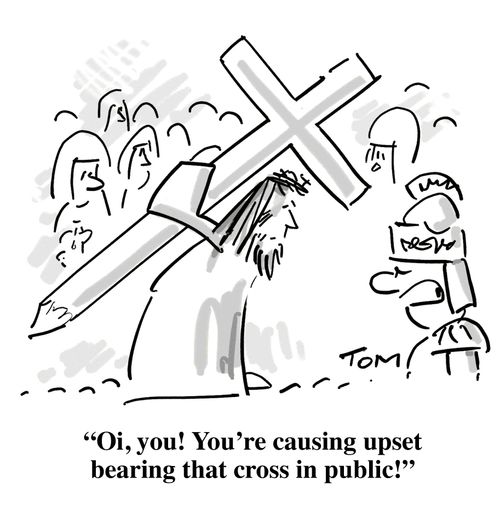 Displaying Christian symbol deemed offensive.